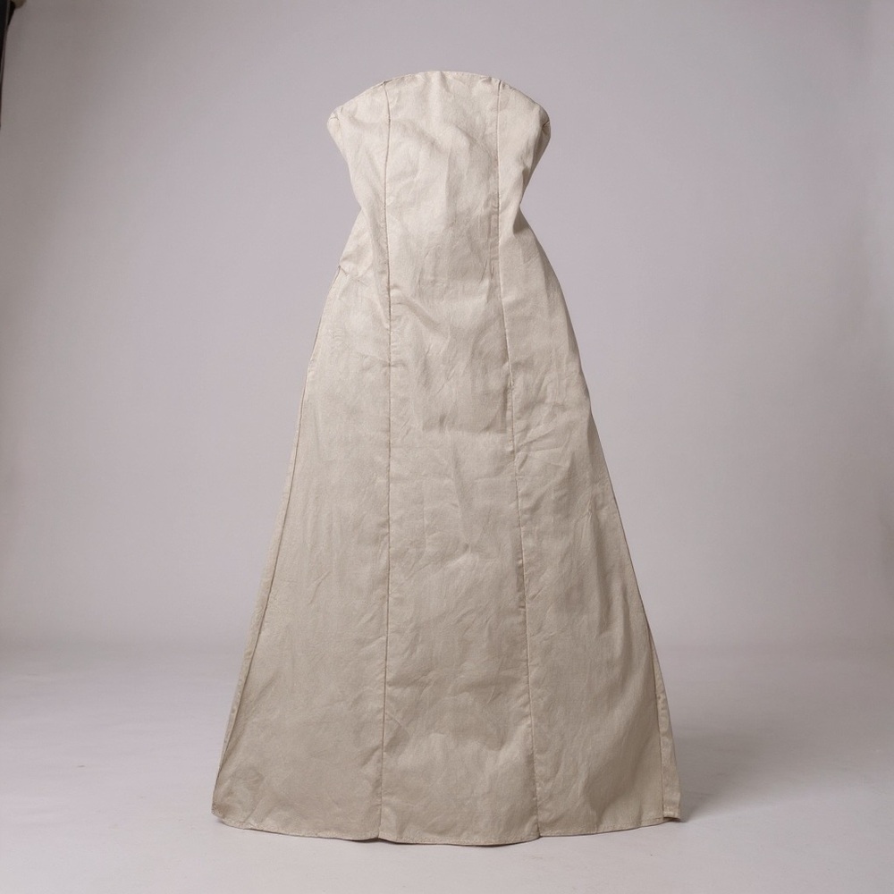 Midnight Sky Elegant Cream Strapless Dress Linen Halter Neck Tie Minimalism